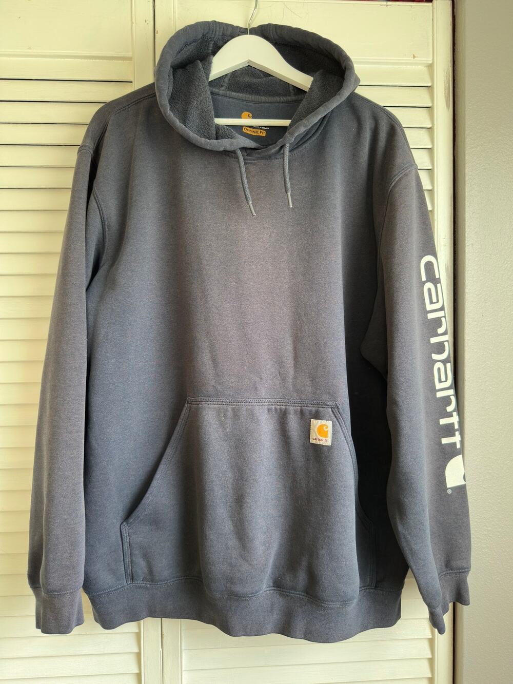 Carhartt Men's XL Gray Original Fit Sleeve Logo Hoodie Zip Up Jacket Flawed